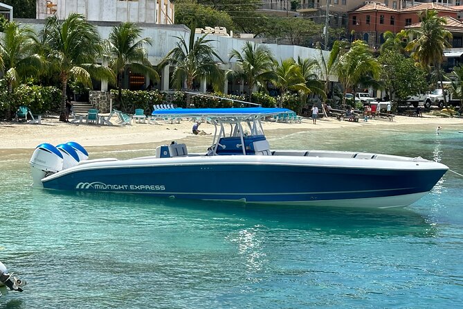 Private Full Day or Half Day Charter - 37' Midnight Express - Returning through Cruz Bay on St. John